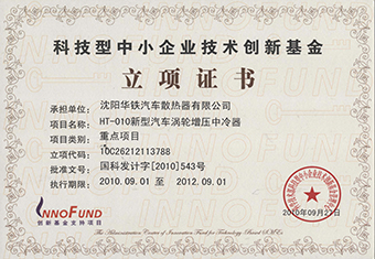 国家创新基金立项证书--2010